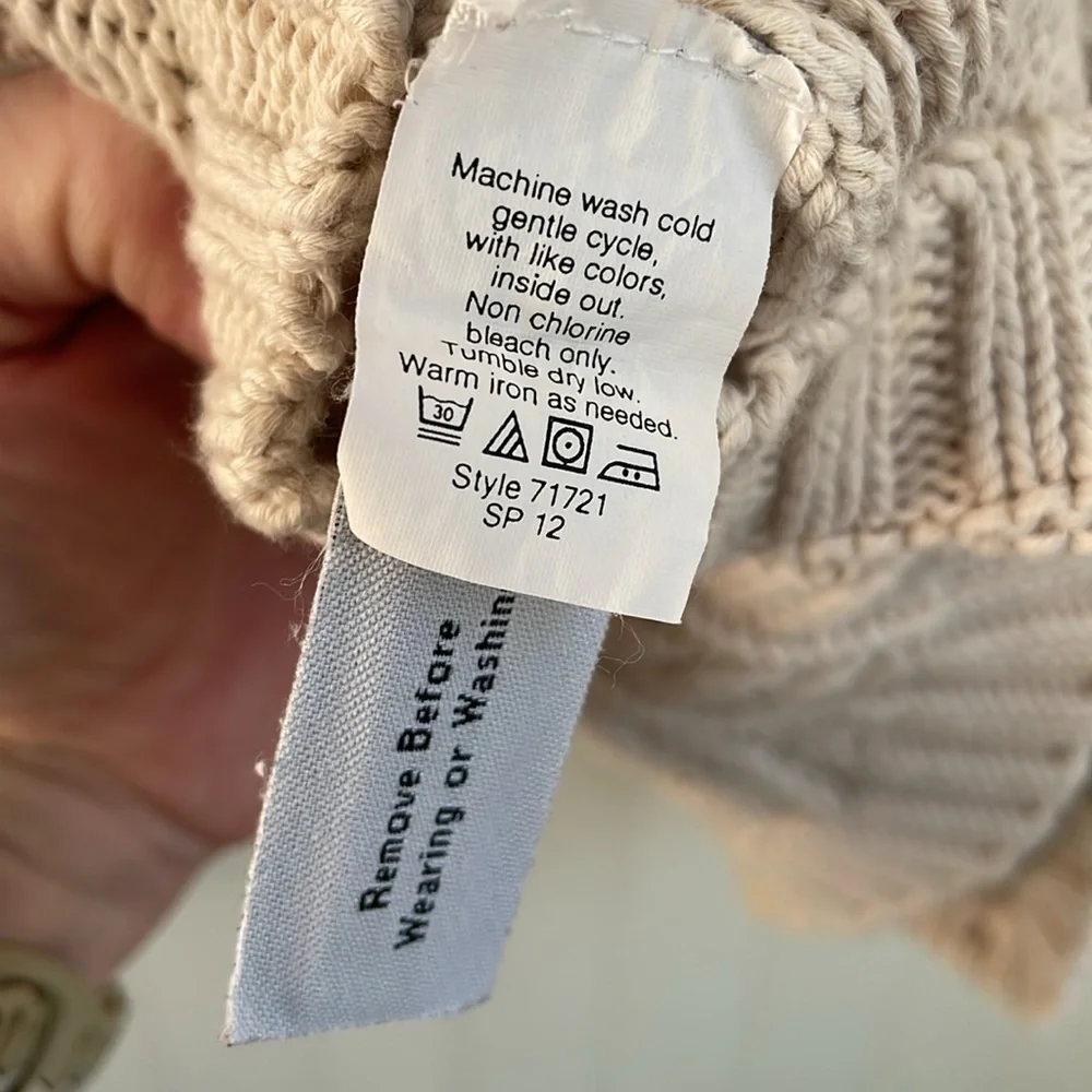 J. Crew Women’s Cable Knit Fisherman Sweater Cream Beige 100% Cotton Classic S‎